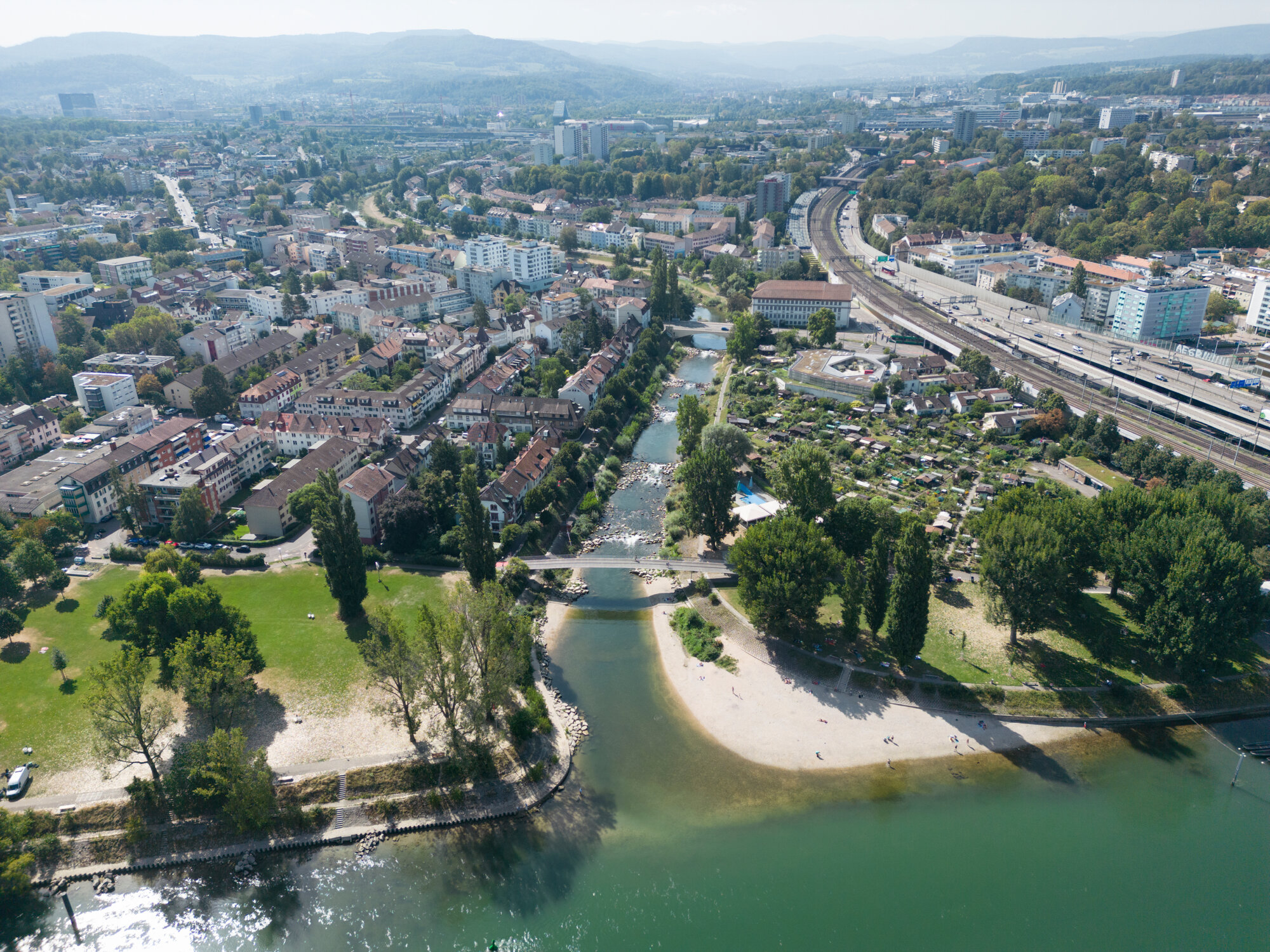 Birsköpfli und Mündung der Birs in den Rhein, 2023 (Foto © Gaëtan Bally/Keystone/Schweizer Heimatschutz)