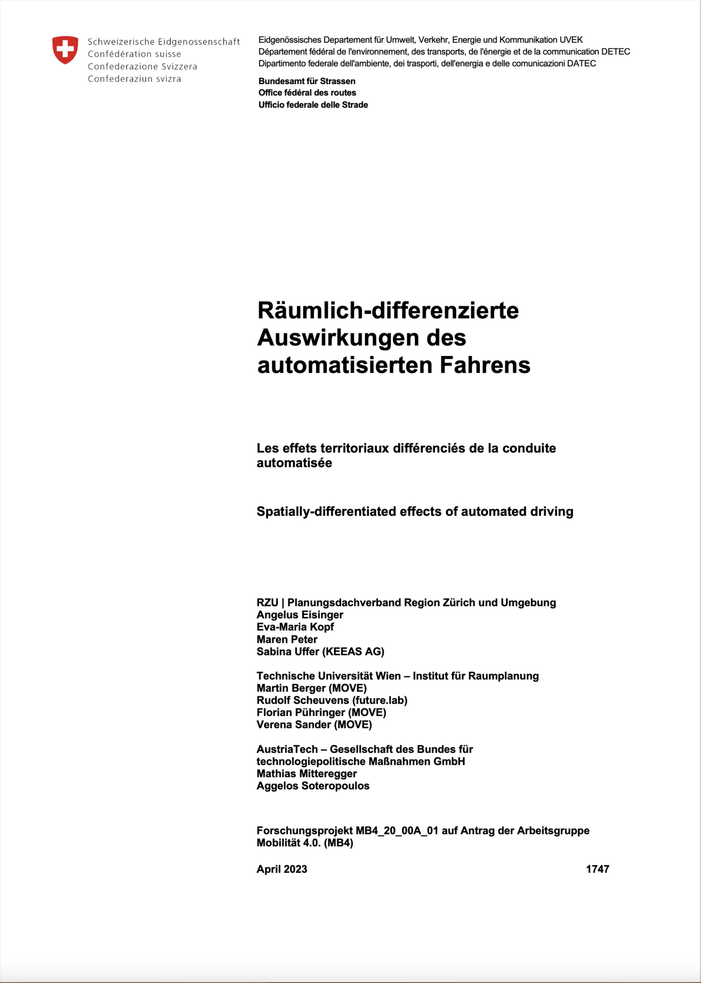 Publikation "Räumlich-differenzierte Auswirkungen des automatisierten Fahrens". Abb.: © RZU